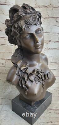 Original Signed Female Bust Sculpture Statue with Nude Marble Detail