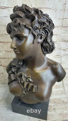 Original Signed Female Bust Sculpture Statue with Nude Marble Detail