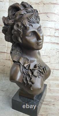 Original Signed Female Bust Sculpture Statue with Nude Marble Detail