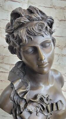 Original Signed Female Bust Sculpture Statue with Nude Marble Detail