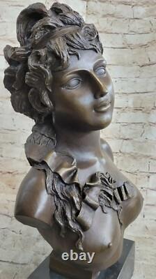 Original Signed Female Bust Sculpture Statue with Nude Marble Detail