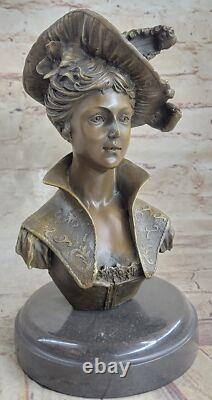Original Signed Female Bust Sculpture with Marble Base, Precise Details