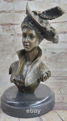 Original Signed Female Bust Sculpture with Marble Base, Precise Details