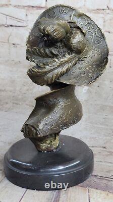 Original Signed Female Bust Sculpture with Marble Base, Precise Details