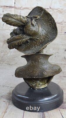 Original Signed Female Bust Sculpture with Marble Base, Precise Details