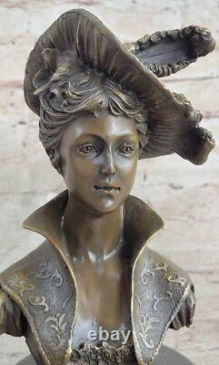 Original Signed Female Bust Sculpture with Marble Base, Precise Details