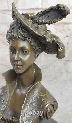 Original Signed Female Bust Sculpture with Marble Base, Precise Details