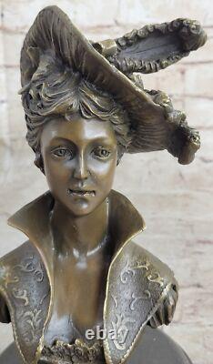 Original Signed Female Bust Sculpture with Marble Base, Precise Details