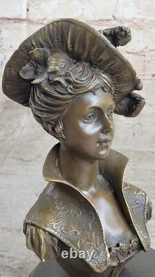 Original Signed Female Bust Sculpture with Marble Base, Precise Details