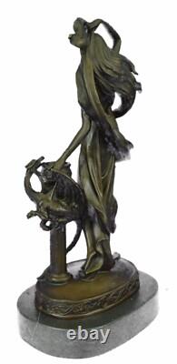 Original Signed Floral Goddess Candlestick Sculpture in Marble and Bronze