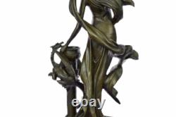 Original Signed Floral Goddess Candlestick Sculpture in Marble and Bronze