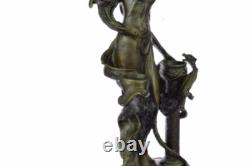 Original Signed Floral Goddess Candlestick Sculpture in Marble and Bronze