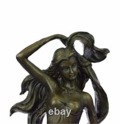 Original Signed Floral Goddess Candlestick Sculpture in Marble and Bronze