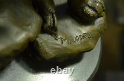 Original Signed Hurlant Wolf Bronze Sculpture Marble Base Statue Gift Decor