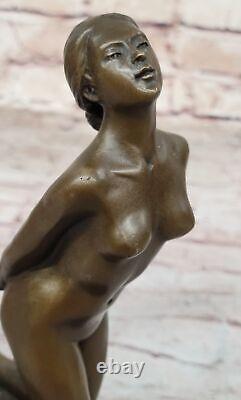 Original Signed Jean The Abstract Female Bronze Marble Sculpture Decor