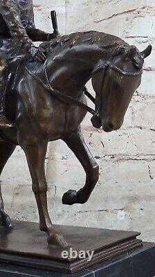 Original Signed Jockey with Horse Bronze Marble Sport Cast Sculpture
