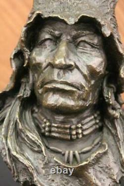 Original Signed Milo Native American Bronze Sculpture Marble Statue Case