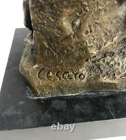 Original Signed Nude Woman At The Bronze Sculpture Marble Base Figure Statue