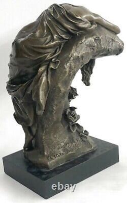 Original Signed Nude Woman At The Bronze Sculpture Marble Base Figurine