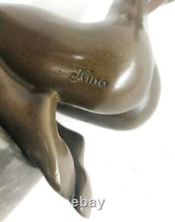 Original Signed Open By Juno God Help Me Bronze Sculpture Marble Base Statue