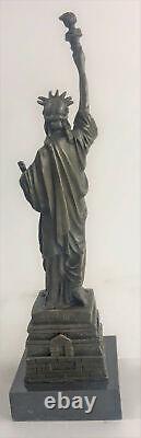 Original Signed Pure Bronze Marble Base Statue De Liberty Ny New York Sculpture