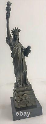 Original Signed Pure Bronze Marble Base Statue De Liberty Ny New York Sculpture