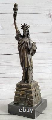 Original Signed Pure Bronze Statue of Liberty New York Sculpture with Marble Base