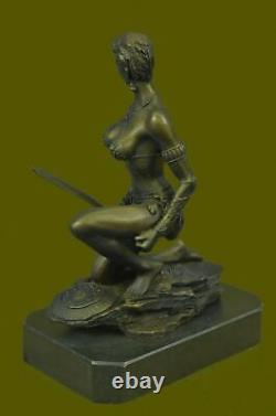 Original Signed Rigid Amazon Warrior Bronze Sculpture Statue Marble Figurine