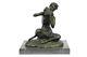 Original Signed Satyr Playing A Flute Pipe Marble Figurine Bronze