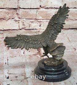 Original Signed Vienna Bronze Eagle Sculpture Austria Art Deco Marble Opening