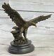 Original Signed Vienna Bronze Eagle Sculpture Austrian Art Deco Marble Base