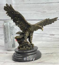 Original Signed Vienna Bronze Eagle Sculpture Austrian Art Deco Marble Base