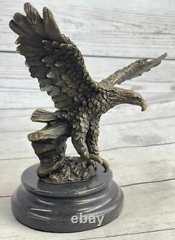 Original Signed Vienna Bronze Eagle Sculpture Austrian Art Deco Marble Base