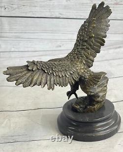 Original Signed Vienna Bronze Eagle Sculpture Austrian Art Deco Marble Base