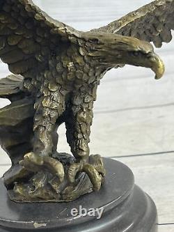 Original Signed Vienna Bronze Eagle Sculpture Austrian Art Deco Marble Base