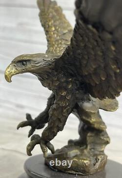 Original Signed Vienna Bronze Eagle Sculpture Austrian Art Deco Marble Base