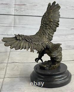 Original Signed Vienna Bronze Eagle Sculpture Austrian Art Deco Marble Base