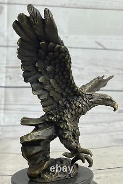 Original Signed Vienna Bronze Eagle Sculpture Austrian Art Deco Marble Base