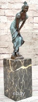 Original Signed and Highly Detailed Marble Virgin Bronze Sculpture NR