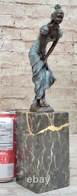 Original Signed and Highly Detailed Marble Virgin Bronze Sculpture NR