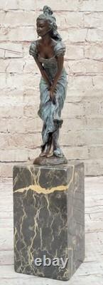 Original Signed and Highly Detailed Marble Virgin Bronze Sculpture NR