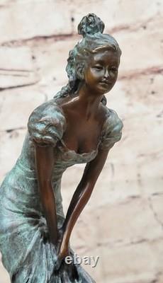 Original Signed and Highly Detailed Marble Virgin Bronze Sculpture NR