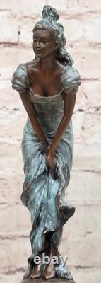 Original Signed and Highly Detailed Marble Virgin Bronze Sculpture NR
