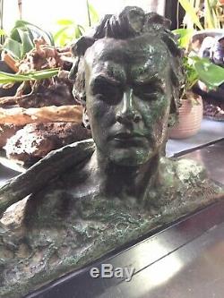 Ouline Alexander. Bust Dhomme. A Bronze Patina Green On Black Marble Base