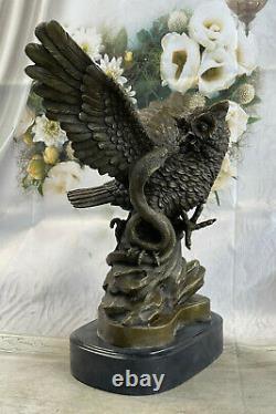 Owl Bird Signed Bronze Collection Marble Base Serre-book Sculpture