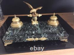 PINEDO Emile Antique Inkwell Imperial Eagle Empire Style Bronze and Marble Signed