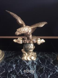 PINEDO Emile Antique Inkwell Imperial Eagle Empire Style Bronze and Marble Signed