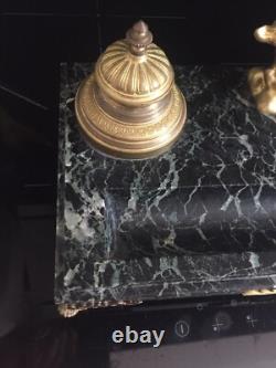 PINEDO Emile Antique Inkwell Imperial Eagle Empire Style Bronze and Marble Signed