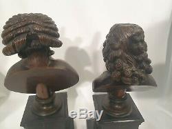 Pair Of Bust Of Voltaire And Mirabeau In Bronze On Marble Base. Late 19th