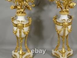 Pair Of Chandeliers Louis XVI Signed Delarue In Paris, Marble And Bronze Doré XIX